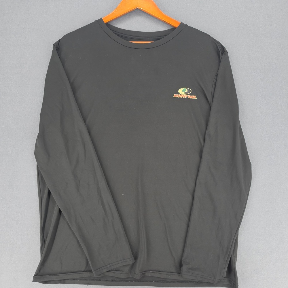 Mossy Oak Mens XL Long Sleeve Performance Shirt Black Graphic Logo Activewear